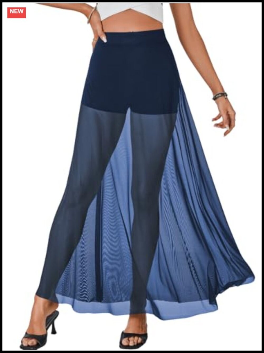 Sheer Mesh Maxi Skirt High Waisted A-Line Flowy See Through Long Skirt Clubwear
